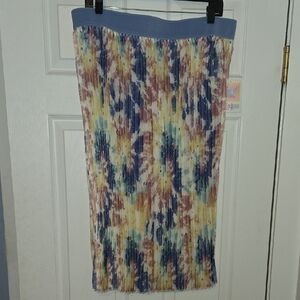 LuLaRoe Blue Multicolor Pleated Midi Skirt